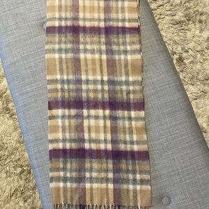 House of Scotland Scarf - Beige, tan, purple.  100% Lambswool.